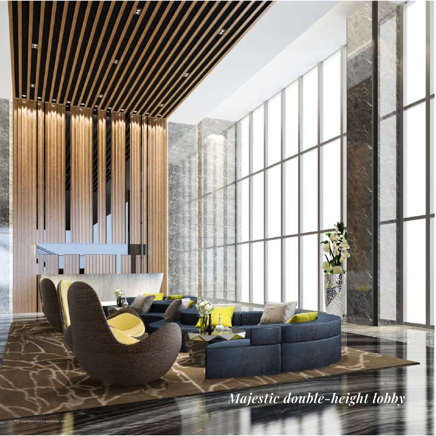 Double-height clubhouse lobby lounge