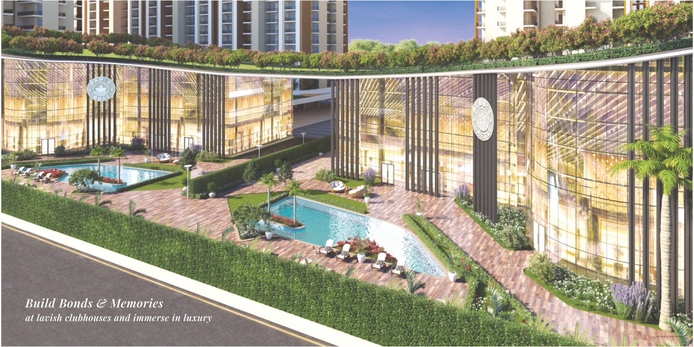 Clubhouse swimming pool and landscaped podium