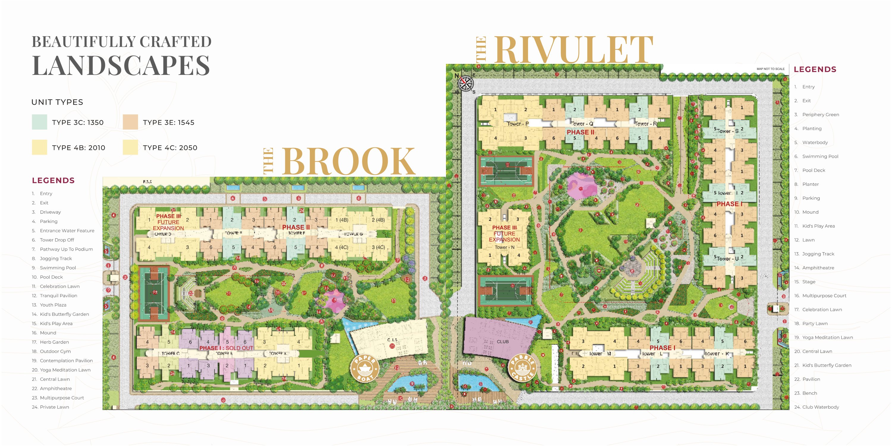 Landscape site plan of The Brook and The Rivulet with towers and amenities