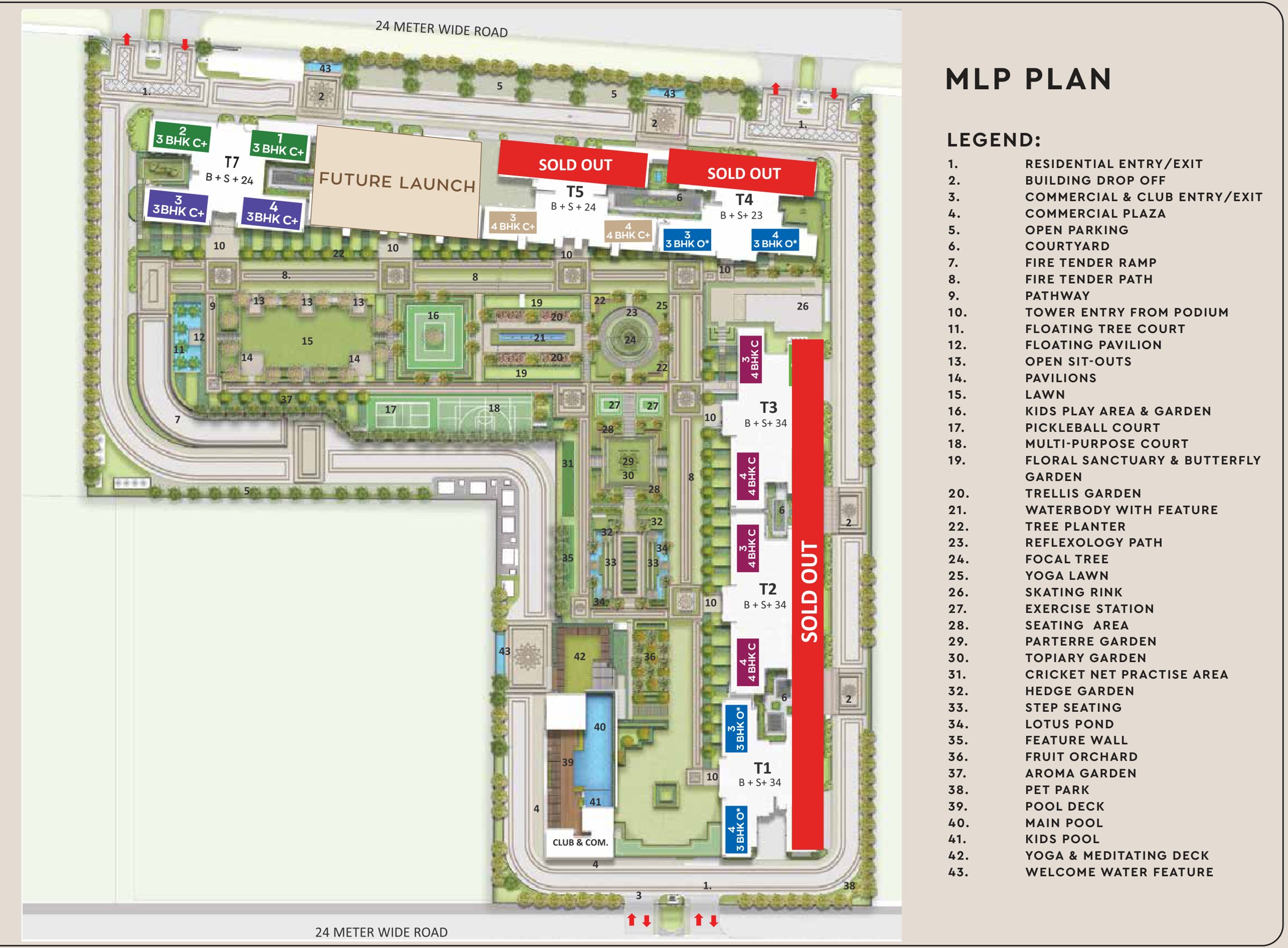 Godrej Majesty master layout plan with 43 landscape features