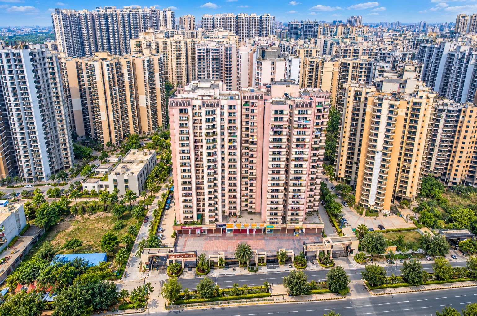 Aerial view of JKG Palm Court on the 60 metre sector road