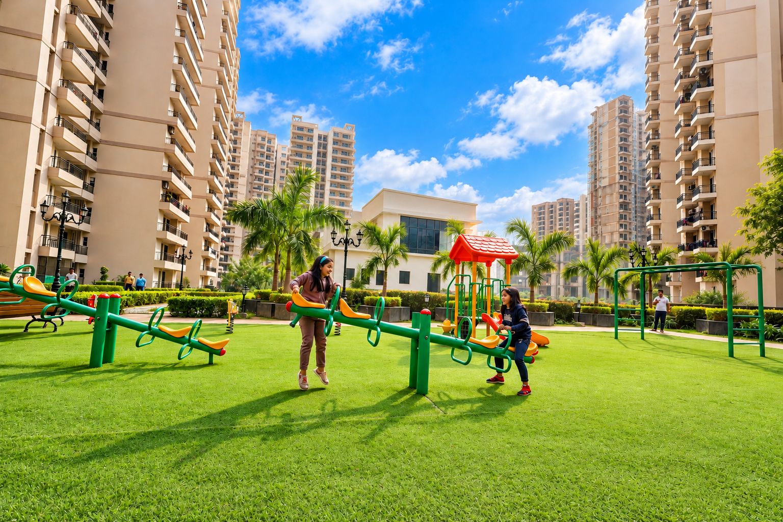 Children's play area in the landscaped central green at JKG Palm Court