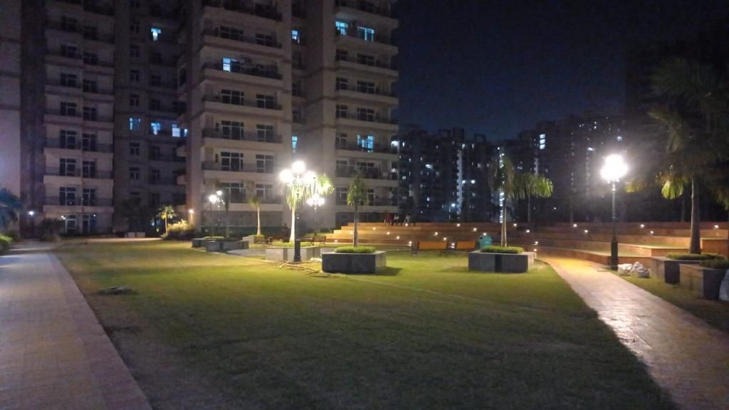 Central lawn at night, JKG Palm Court
