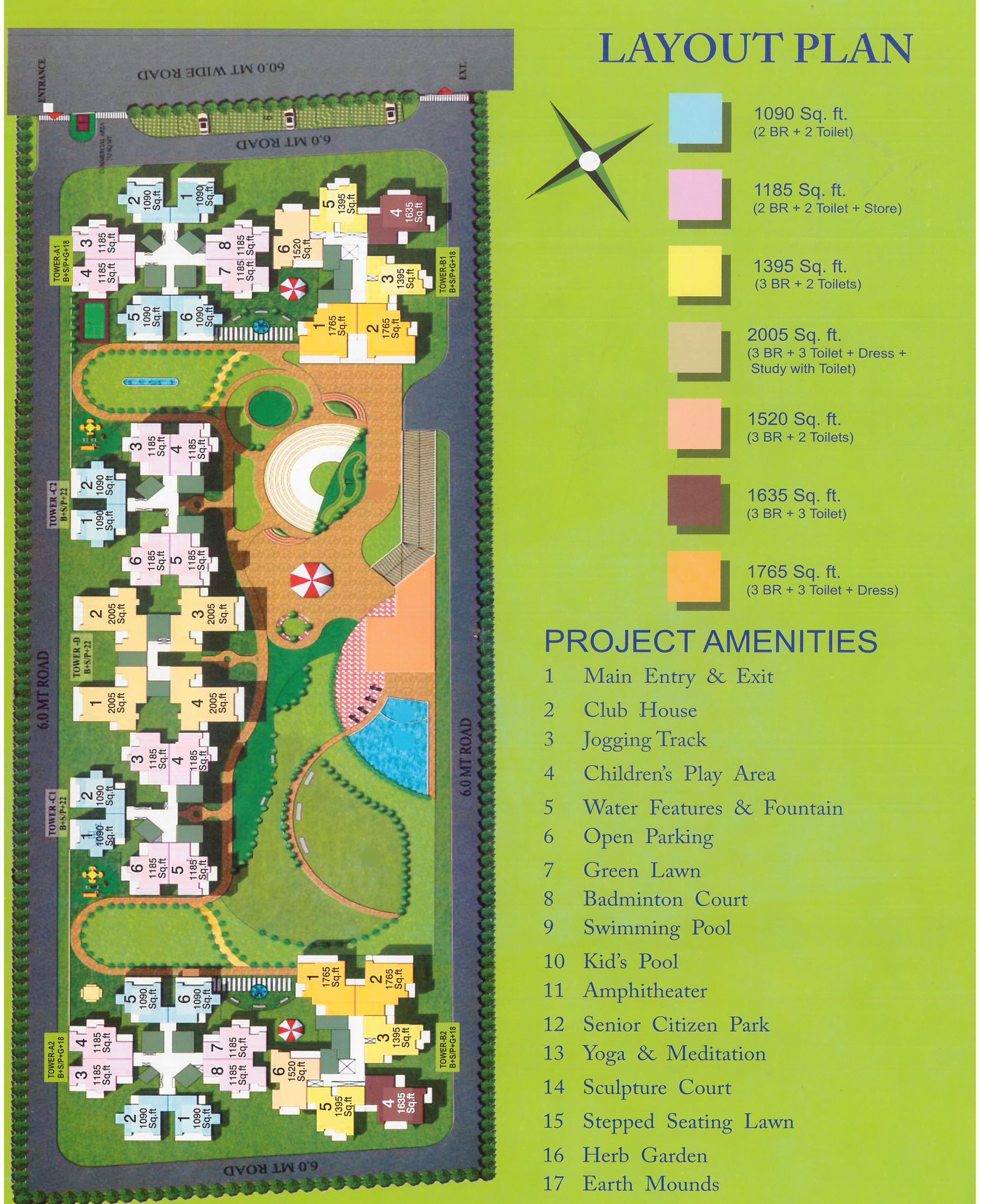 JKG Palm Court site layout plan with unit types and amenities