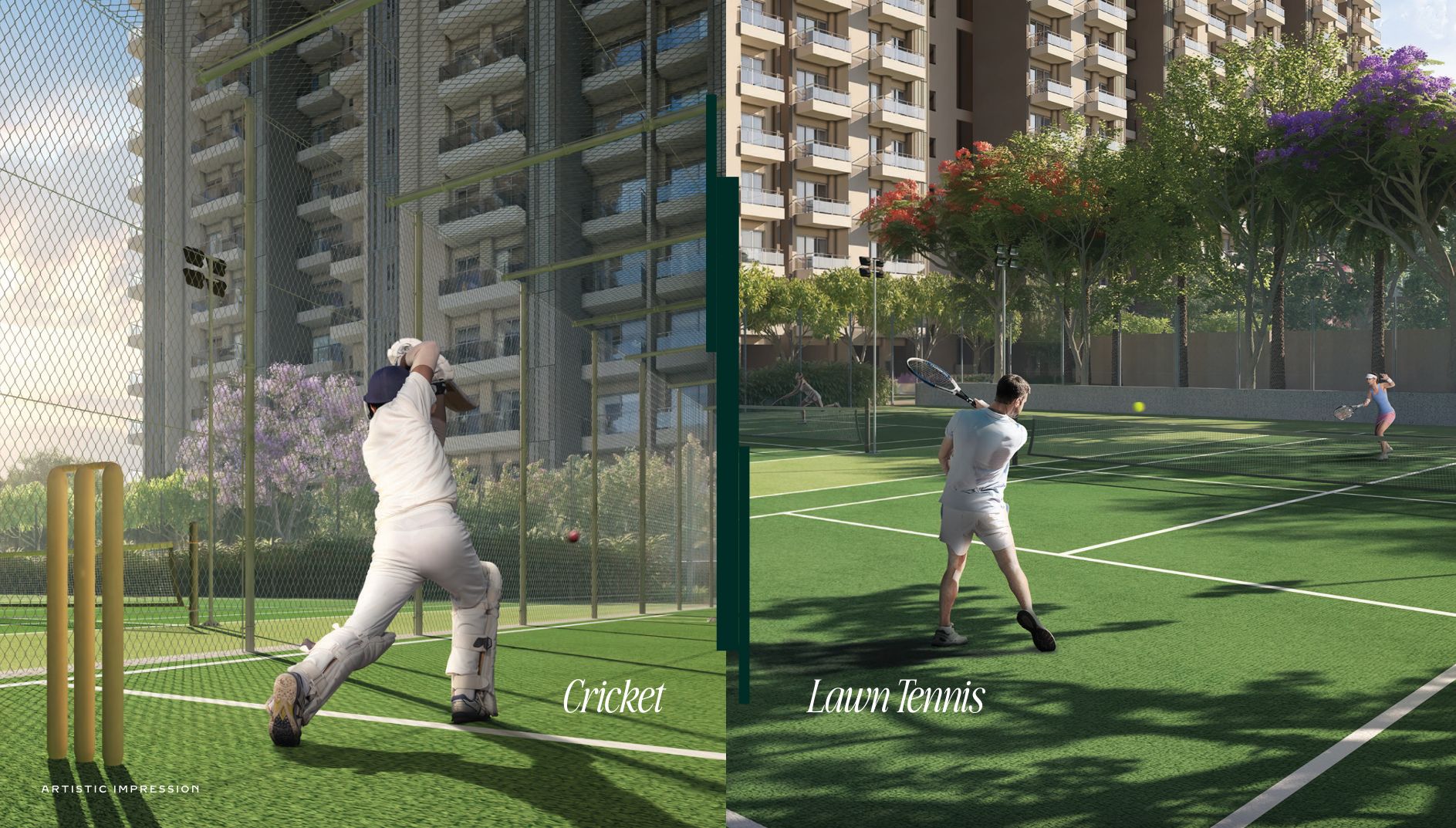 Cricket nets and lawn tennis courts