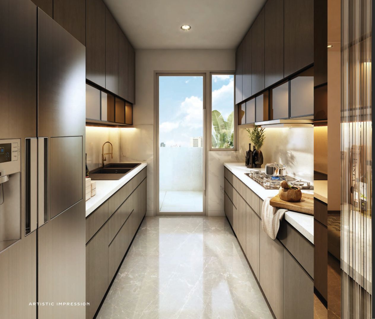 Modular kitchen with quartz counter