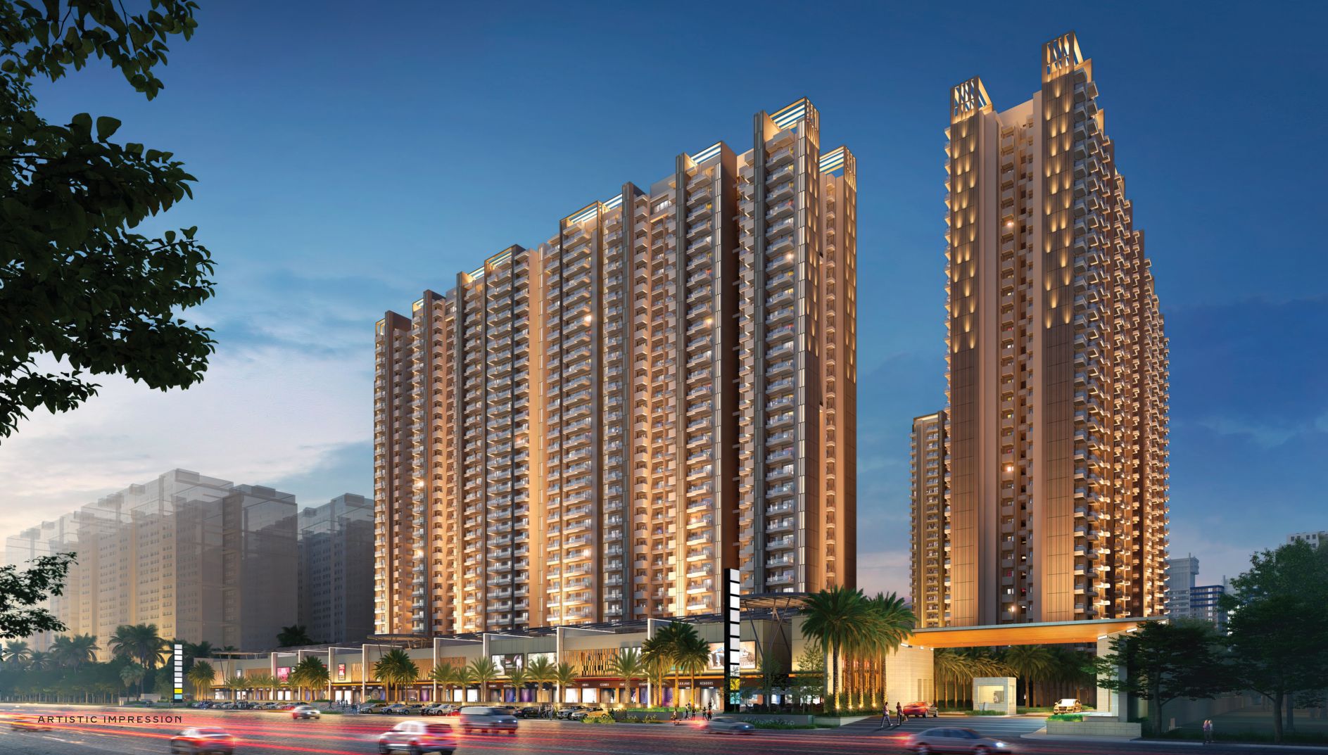 Palm Olympia towers and Palm Central retail on Taj Highway