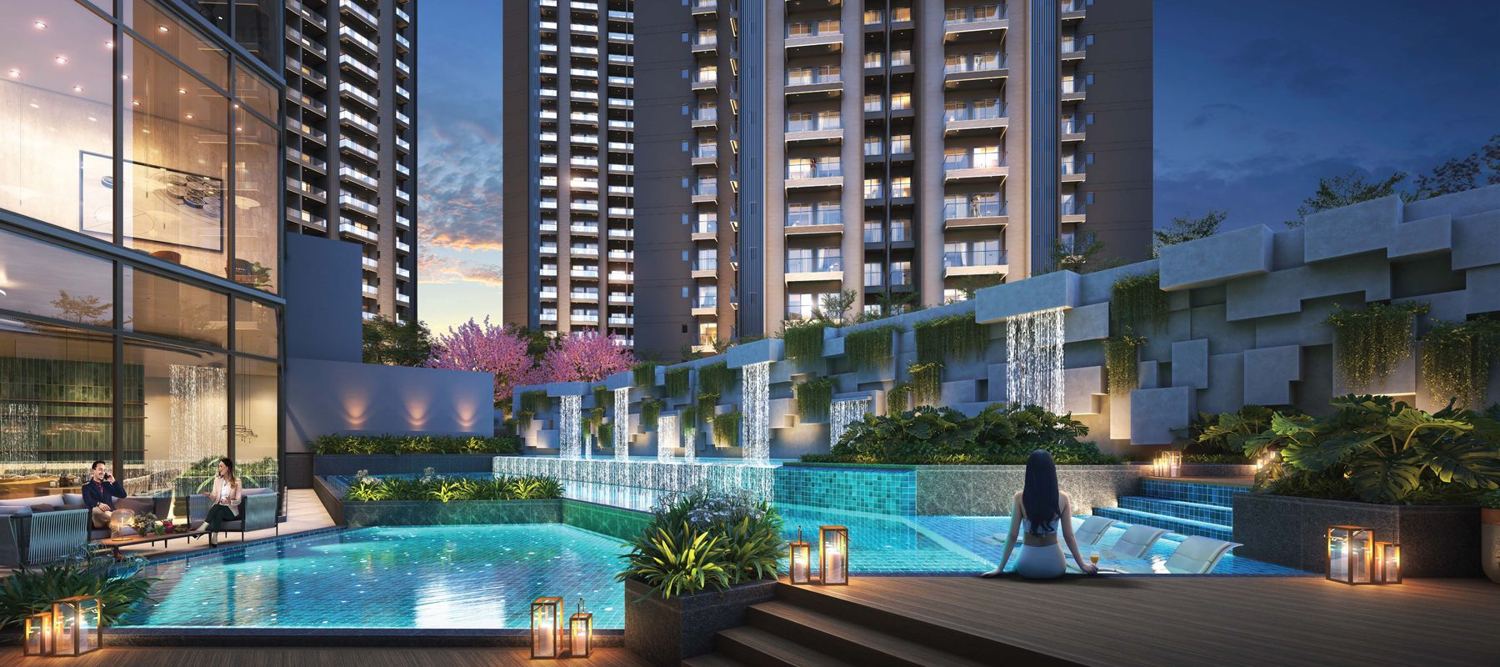 Swimming pool deck between the towers