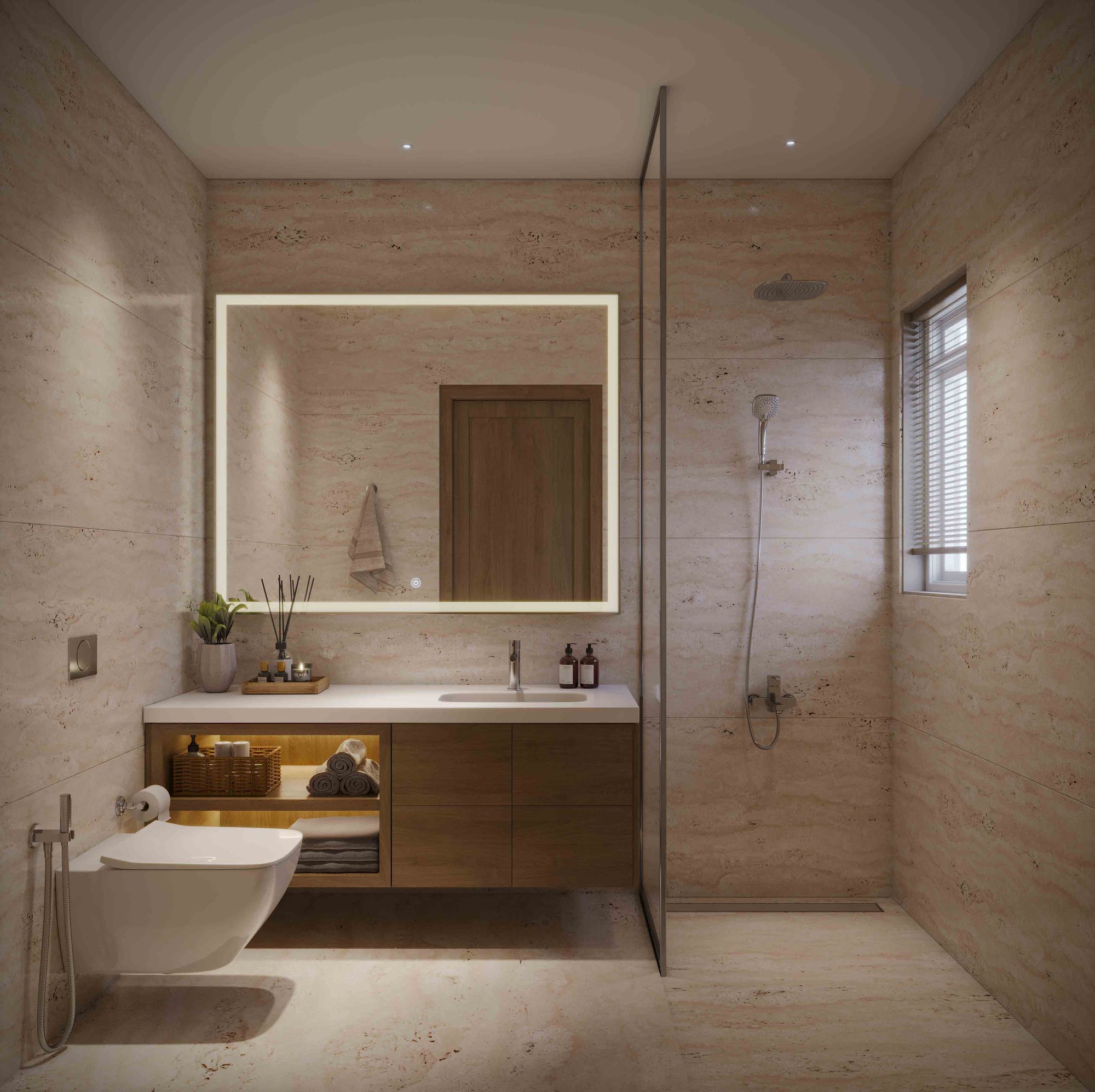 Bathroom with glass shower partition