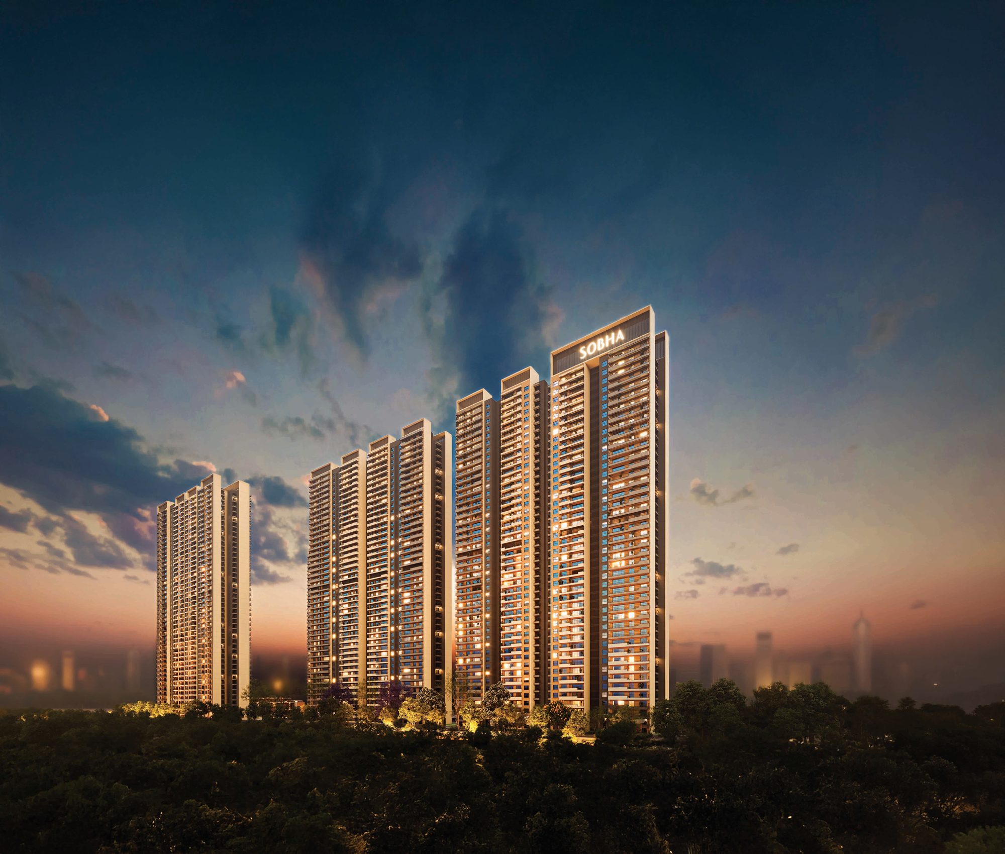 SOBHA Rivana towers against an evening sky