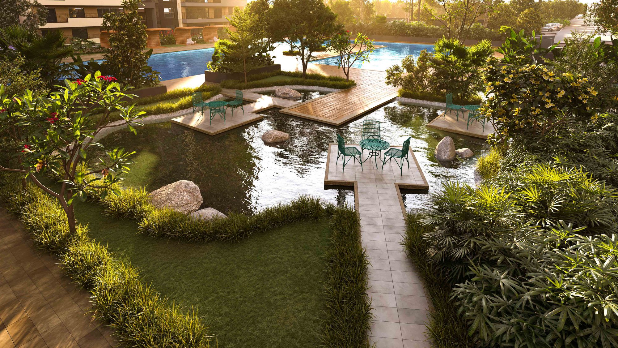 Floating lanai deck over water