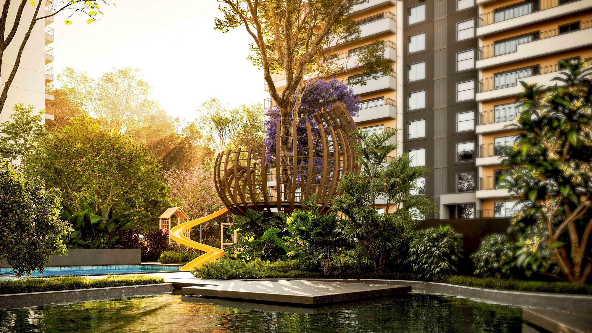 Kids' pool with a bird's-nest slide