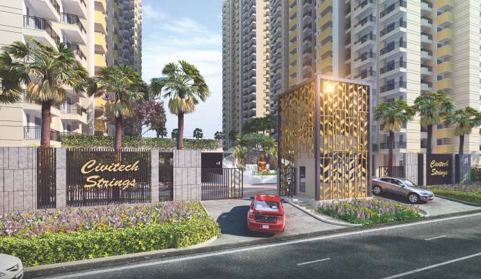 Civitech Strings entrance with water feature and feature wall